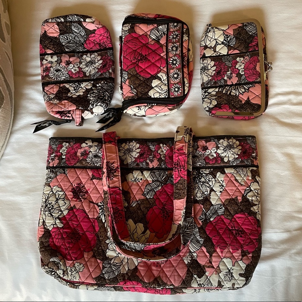 Vera Bradley Mocha Rouge- tote, makeup bag, clutch, travel toiletry kit